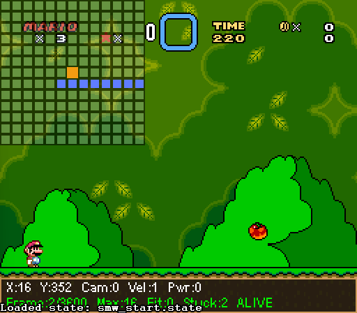Mario jumps then walks left, under script control